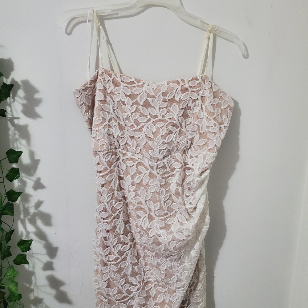 Windsor Strapless Lace Dress in Cream and White